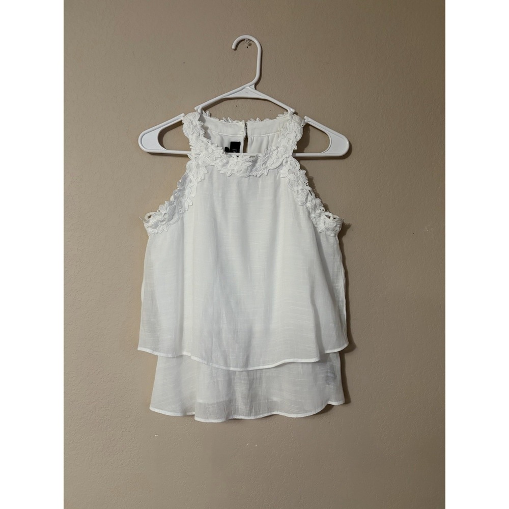 NEW BCX White With Lace Trim Boho Tank/Sleeveless Top Size S